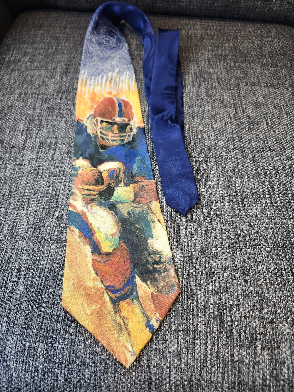 Men's Tie Richard Wallich Football Theme in Blue and Orange